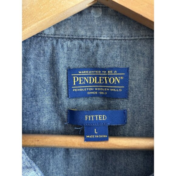 Vintage Pendleton Denim Button Up Sleeveless Chambray Blouse Large Polka Dot - Picture 2 of 9